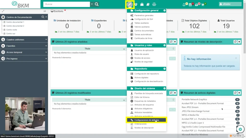 Asociación de configuración en BKM Albadoc